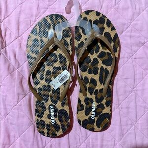 Old Navy Animal Print Flip Flops with Brown Straps